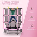 Trampolino Elastico per Bambini da 3 Anni Ø140 cm con Rete di Protezione Rosa e Nero 