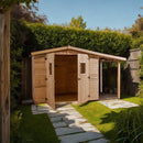 Casetta Box da Giardino 3,36x1,6 m con Pavimento e Tettoia Laterale in Legno Picea Massello 16mm Eden