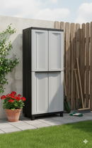 Armadio Portascope Modulare da Esterno 68x39x170 cm 2 Ante 4 Ripiani in Polipropilene Twist Grigio e Nero