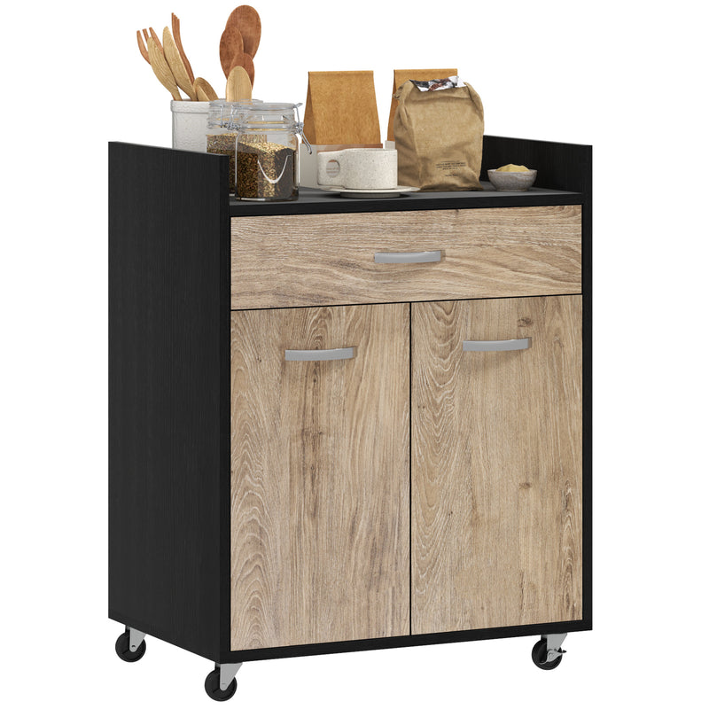 Carrello da Cucina con Armadietto e Cassetto 60x40x77 cm in Legno Nero  