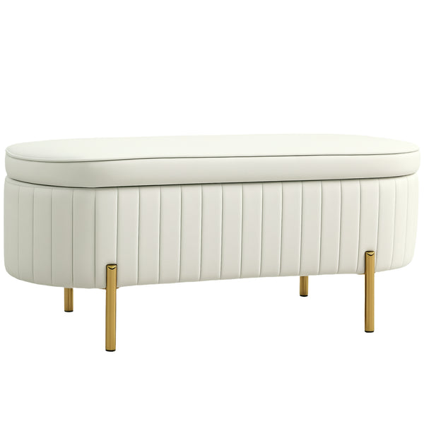 Panca Contenitore Ovale 108x44x43,5 cm con Coperchio Sollevabile in Tessuto Vellutato Crema prezzo