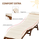 Lettino Prendisole Pieghevole da Giardino 191x54x60,5 cm in Legno con Materassino Bianco Crema