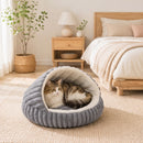 Letto per Gatti Fino a 5 kg Rotondo Semichiuso 50x50x32 cm con Cuscino Lavabile in Peluche Effetto Coniglio Grigio      