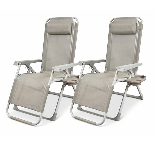 Set 2 Sedie Sdraio Gravity Luxor 90x67x110 cm con Vassoio Portaoggetti Poggiapiedi e Cuscino Tortora online