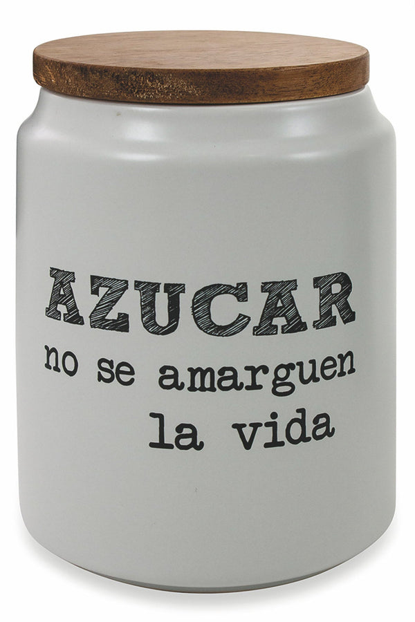 Pot à sucre en grès avec écriture Ø10,5x15 cm avec couvercle en bambou Villa d'Este Home Tivoli online