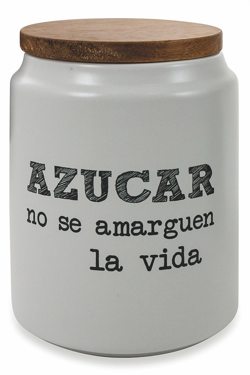 Barattolo Zucchero con Scritta Ø10,5x15 cm in Gres con Coperchio in Bambù VdE Tivoli 1996