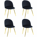 Set 4 Sedie 50x45x80 cm in Tessuto Vellutato Piedi Oro Nero