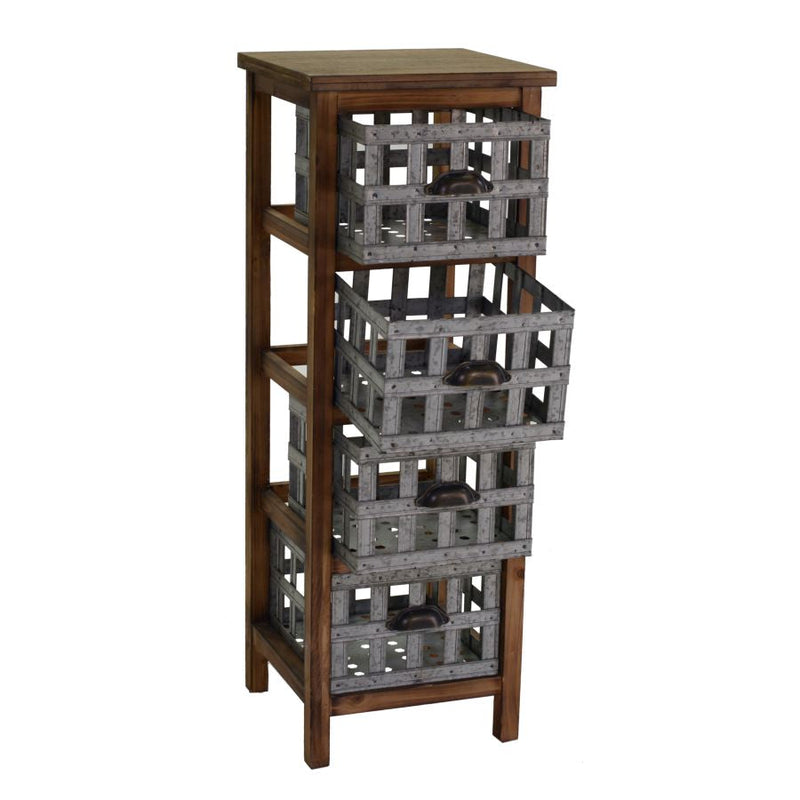 Cassettiera in Legno 4 Cassetti Marrone/Grigio