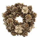 Coroncina con fiori e pigne champagne cm Ø30xh8