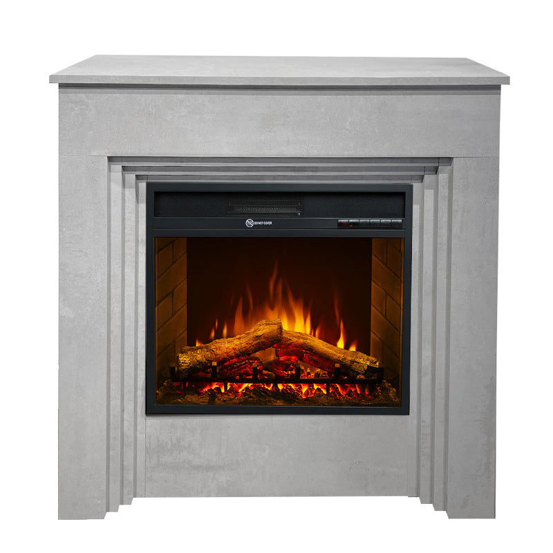 Camino Elettrico da Terra 96x35x96 cm Bellini in Legno Effetto Cemento      