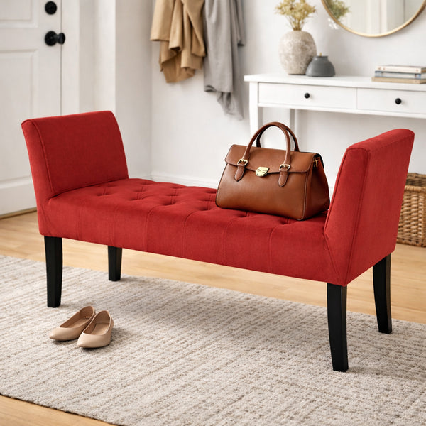 Panca Fondoletto Ingresso 111x40x60 cm con Piedi in Legno e Rivestimento Velluto Bordeaux sconto