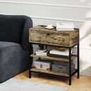 Tavolino da Soggiorno Stile Industriale 60x30x665 cm con Cassetto e Ripiani in Legno e Metallo Nero   