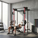 Power Cage Stazione Fitness Pieghevole 184x123x209 cm Rack con Barra Trazioni e Sistema Puleggia Cavi in Acciaio Q195 Rosso