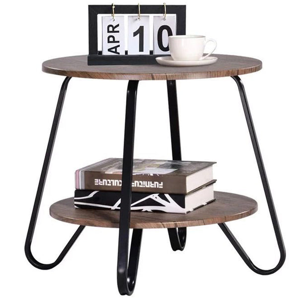 Tavolino Tavolo Moderno Design Rotondo con Struttura Nera Piano Noce Salvaspazio online
