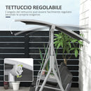 Dondolo 2 Posti con Tavolino e Portabicchieri 175x110x165 cm in Metallo e Poliestere Grigio