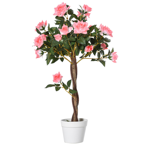 Pianta Finta di Rosa da 21 Fiori Ø18x90 cm con Vaso Riempito in Cemento e Muschio Rosa online