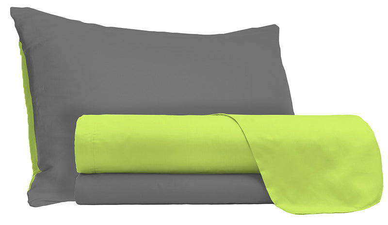 Set Lenzuola Sopra Sotto e Federein Cotone Verde Acido\/Fumo Varie Misure