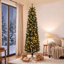 Albero di Natale Slim Ø55x180 cm con 170 Luci LED Bicolore 351 Rami Pigne Bacche Rosse e Telecomando in PVC Verde      