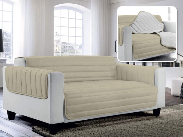 Housse de canapé matelassée double face en microfibre gris tourterelle et gris clair prezzo
