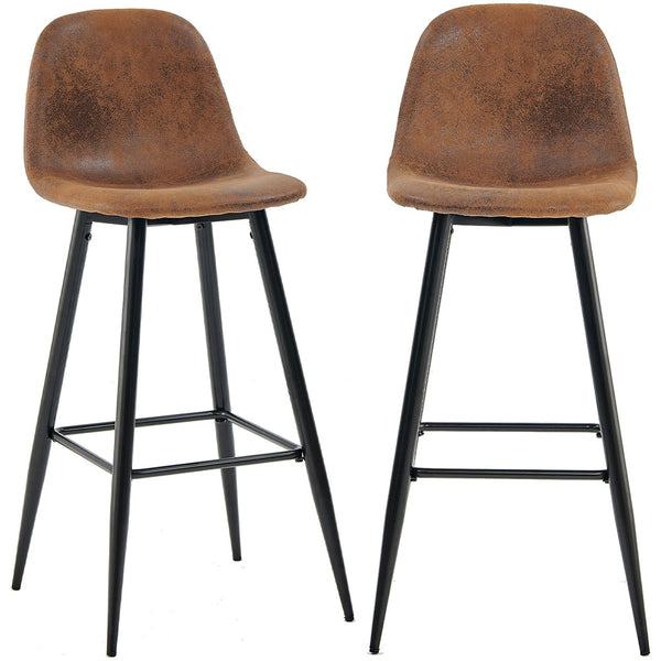 online Set 2 Sgabelli da Cucina Bar Ristorante Marrone in Pelle Scamosciata e Metallo Nero