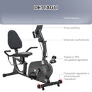 Cyclette Orizzontale Magnetica 8 Resistenze Display LCD Sedile Regolabile ed Elastici per Braccia Nero   