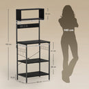 Scaffale da Cucina 60x42x153 cm con Multipresa per Microonde con Ripiani e Ganci Stile Industriale Legno e Acciaio Nero      