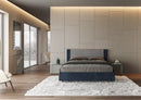 Letto Matrimoniale con Testata e Alzata Comoda Imbottito in Tessuto Labirinto Rosal Blu Varie Misure