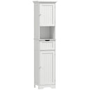 Mobile Colonna Bagno 40x30x170 cm con 2 Armadietti con Sensore Ripiano Aperto e Cassetto in Legno Bianco      
