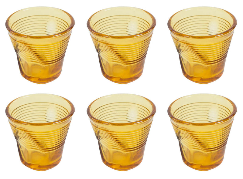 Set 6 Tazzine da Caffè Accartocciati Ø6,5 cm in Vetro Pressato Kaleidos Miele