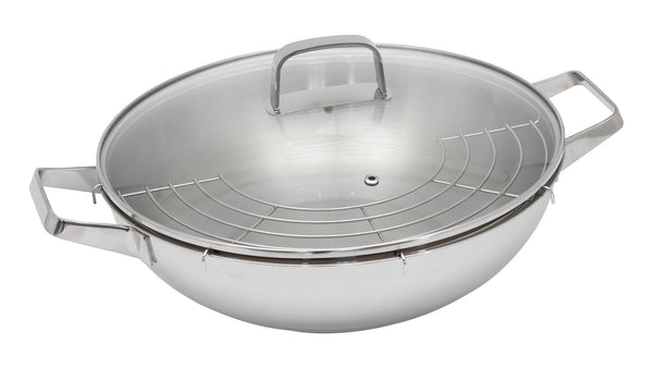 Poêle Wok Ø32 cm en Inox Anti-Adhésif Induction avec Couvercle et Grille Collection acquista