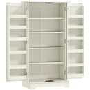 Credenza Cucina Mobile Dispensa 60x40x120 cm con 12 Portaspezie Ripiani Regolabili e 2 Ante in Truciolato e MDF Crema      