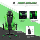 Sedia da Gaming Girevole Reclinabile in Similpelle Nero e Verde 