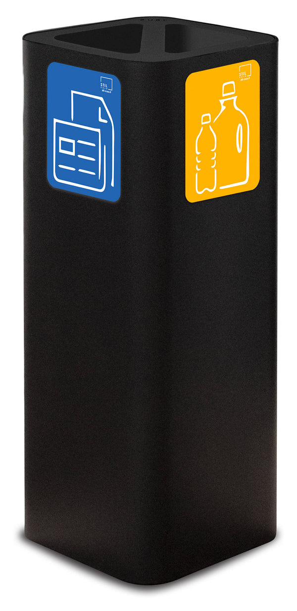 online Poubelle de collecte 30x30xh80 cm avec couvercle en acier peint avec 2 compartiments noirs