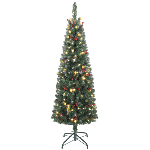 Albero di Natale Illuminato 150 cm con 150 Luci LED 30 Pigne e 30 Grappoli di Bacche Verde e Argento sconto