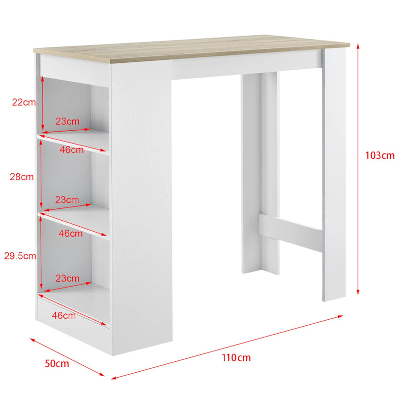 Tavolo Consolle Alto da Bar con 3 Ripiani Bianco e Quercia Penisola Cucina