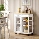 Carrello da Cucina 67x35x80 cm con 2 Cassetti Armadietto Ripiano e 2 Cestini in Acciaio e Bambù Bianco      