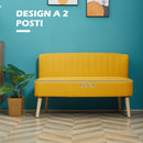 Divano 2 Posti Design Minimal Senza Braccioli in Tessuto con Gambe in Legno 117x56,5x77 cm Giallo