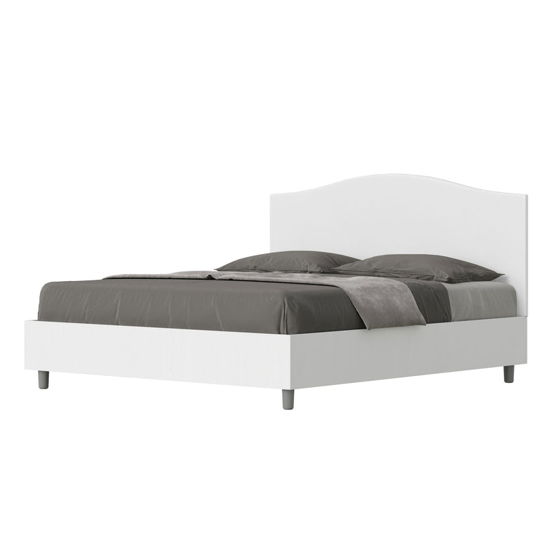 Letto Matrimoniale con Rete e Contenitore Alzata Comoda Struttura Bianco Frassico e Testata in Similpelle Grace Bianco Varie Misure