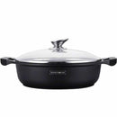 Pentola Bassa 30 cm Royalty Line Rivestimento in Pietra Marmo Antiaderente Coperchio in Vetro      