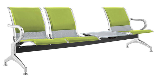 acquista Panca per Sala Attesa 3 Posti da Ufficio con Cuscino e Tavolino in Acciaio e Similpelle Argento/Pistacchio