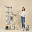 Albero Tiragraffi per Gatti 60x40x170 cm con 2 Casette Amaca Tunnel e Lettino Pali in Sisal Grigio      