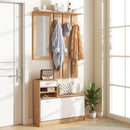 Mobile Guardaroba per Ingresso con Specchio Appendiabiti e Scarpiera Regolabile 90x24x177 cm Bianco e Noce  