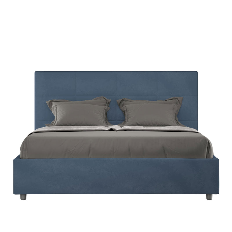 Letto Matrimoniale con Alzata Comoda Imbottito in Microfibra Mika Blu Varie Misure