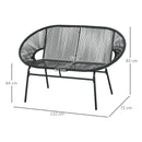 Divano da Giardino 2 Posti 132x72x83 cm con Cuscini e Braccioli in Rattan PE e Acciaio Nero      