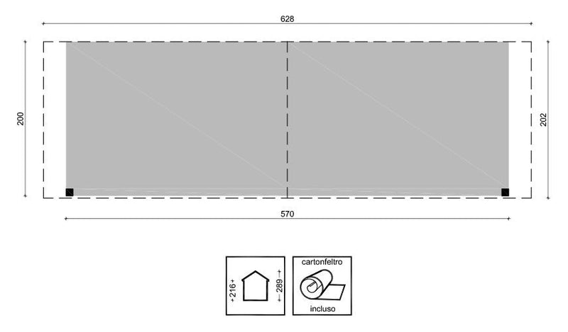 Verdanda Frontale per Casetta da Giardino 570x200 cm in Legno