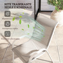 Set 4 Sedie da Giardino 54x71x93 cm Impilabili con Braccioli Curvi in Acciaio e Tessuto Traspirante Grigio Bianco      