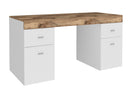 Scrivania 2 Ante 2 Cassetti 130x60x75 cm Sliding Bianco Lucido e Acero Pereira