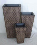 Set 3 Portavasi in Polyrattan 37x37H76cm Alto Quadro Noce