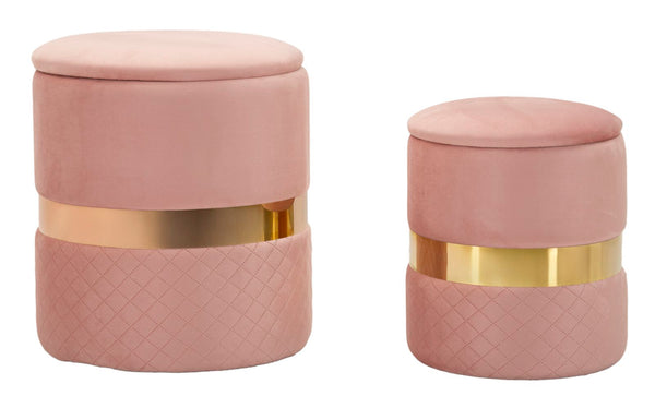 acquista Puff con Contenitore Sheffild Rosa Set 2 Pz Ø37x42 cm - Ø28x35 cm in Ferro e MDF e Spugna e Poliestere Rosa e Oro