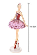 Set 2 Statuina Decorativa Ballerina su Punte 21,5 cm in Resina Rosa